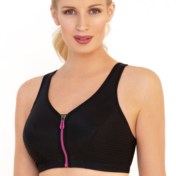 Glamorise SPORT Bra 40B (HIGH-IMPACT) Wicks! (RACERBACK) T-Back Zip-Up Black NEW - Picture 1 of 16